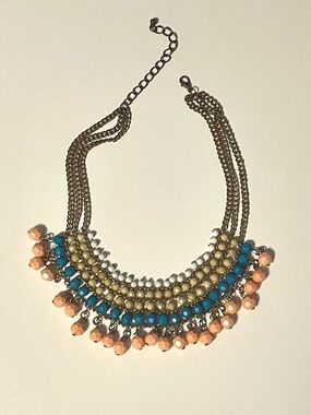 Colorful Bead Statement Necklace in Peach, Turquoise, and Ivory